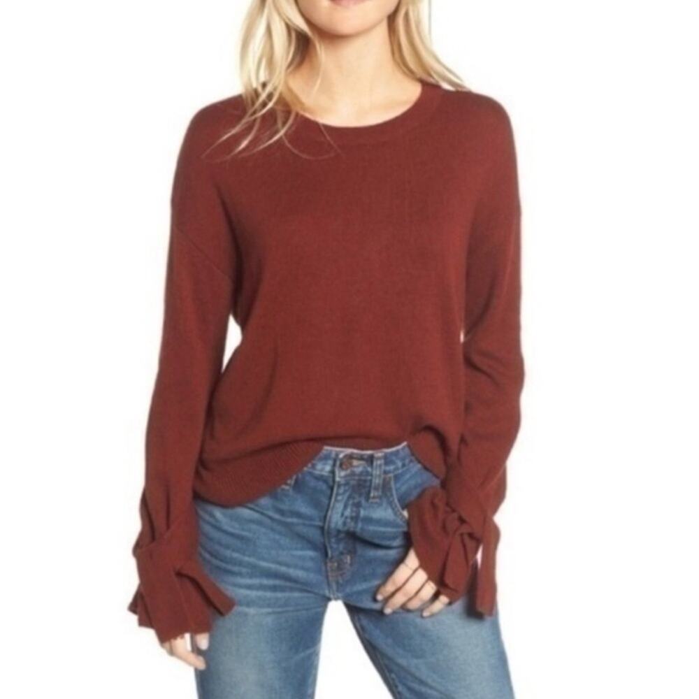 Madewell Tie Cuff Pullover Sweater Rust Burnt Red